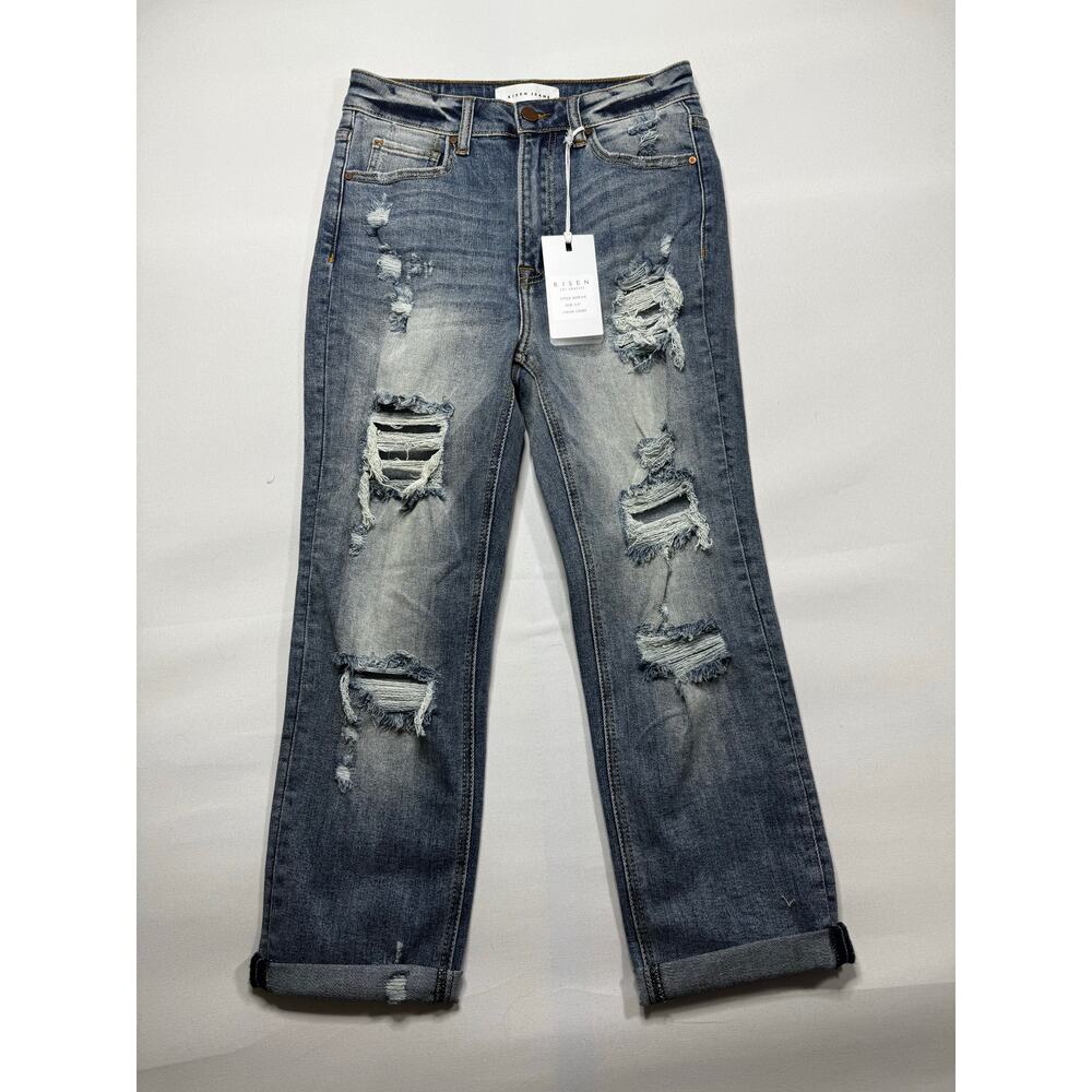 NWT Risen Women's Distressed‎ Straight Crop Blue  Jeans - Size 5 (27x21.5)*